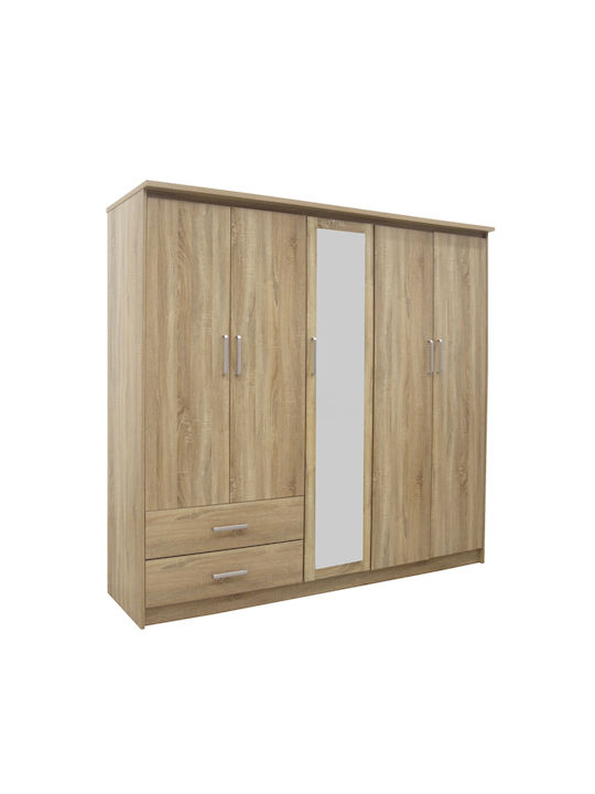 Fünf Türen Kleiderschrank Olympus mit Spiegel Natural Shade 198x57x183cm
