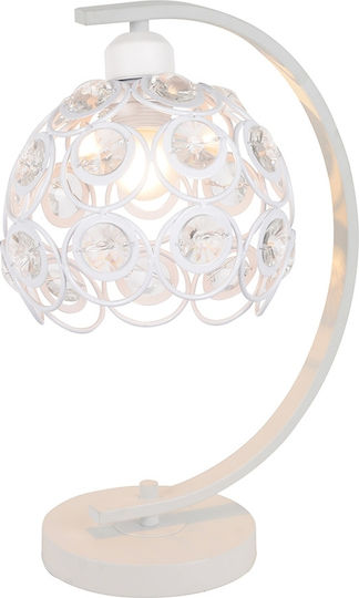Agora Lighting Kristall Tischlampe für Fassung E27 mit Weiß Schirm und Basis