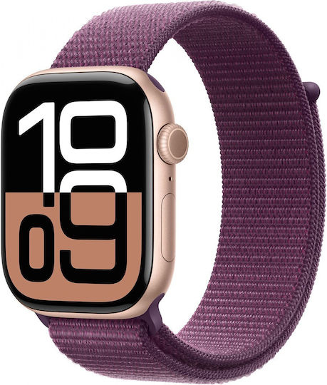 Apple Apple Watch Series 10 Cellular Aluminium 46mm Waterproof with eSIM and Electrocardiogram Rose Gold / Plum Sport Loop M/L