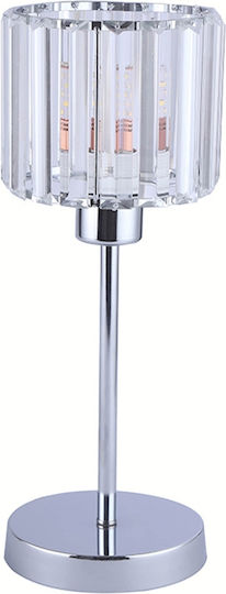 Agora Lighting Kristall Tischlampe für Fassung E27 mit Transparent Schirm und Silber Basis
