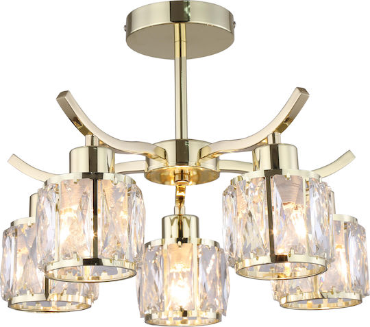 Agora Lighting Πλαφονιέρα Οροφής Χρυσή με Ντουί E27 με Κρύσταλλα