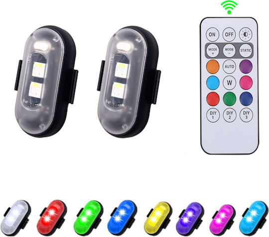 Led Επαναφορτιζόμενα Φώτα Strobe Τηλεχειριστήριο Rgbw Drone Σκαφάκια Μοτοσυκλέτες Αυτοκίνητα 2 Τμχ Tc-160