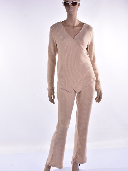 Women's Fabric Beige Trousers