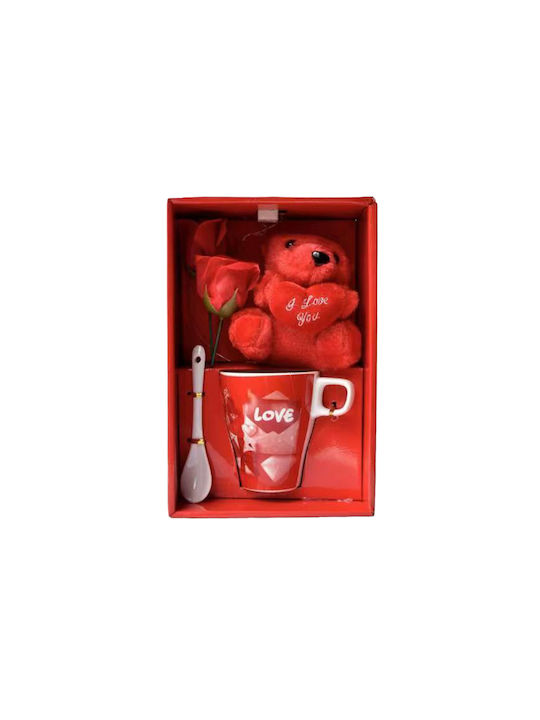 Σετ Κούπα Αρκουδάκι Love Κουτί 25.5x17cm Κόκκινο 84638