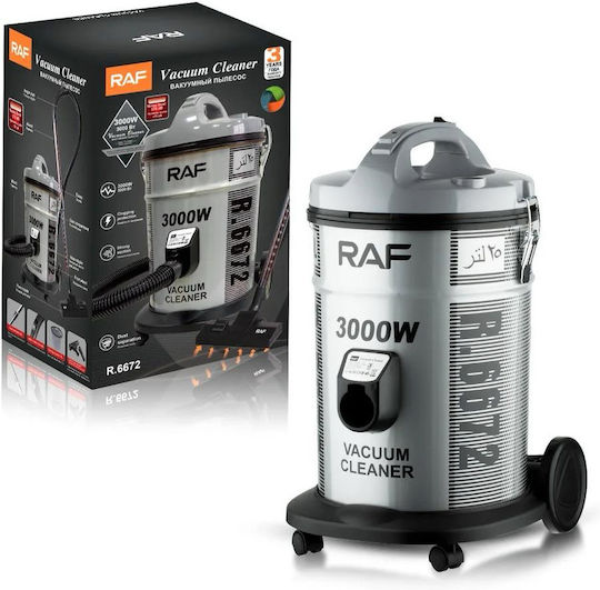 Raf R6672 Σκούπα Υγρών / Στερεών 3000W με Ανοξείδωτο Κάδο 25lt