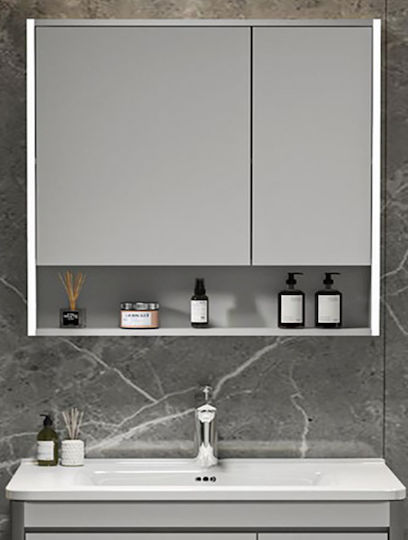 Martin Καθρέπτης Μπάνιου Led από Plywood 75x70cm Γκρι