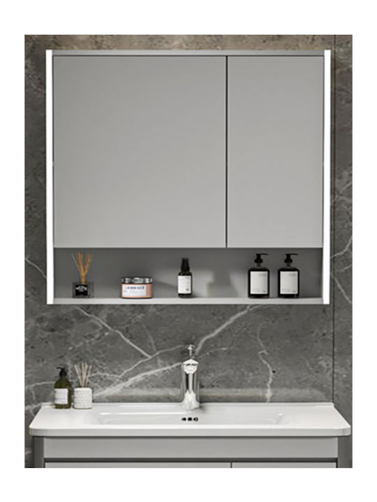 Martin Badezimmerspiegel LED aus Sperrholz 55x65cm Gray