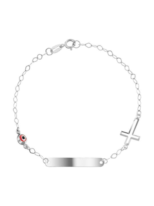 Eforo Kinderarmband ID aus Weißgold 9K mit Böses Auge & Σταυρό