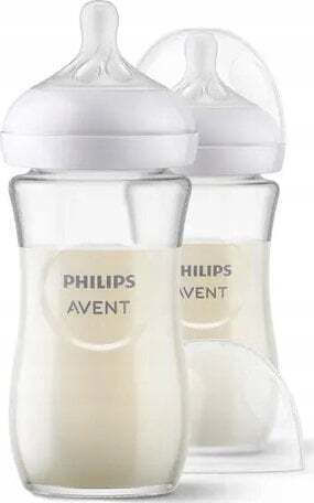 Philips Glass Baby Bottle Anti-Colic with Silicone Teat for 1+ Months White 240ml 2 Pieces