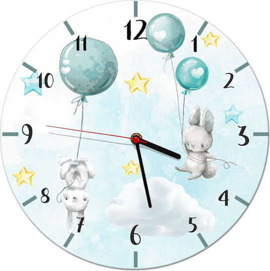 Blue Kids Wall Clock Bunnies Rainbow Kids Room