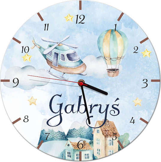 Personalized Kids Wall Clock Stars Balloons Name Clock