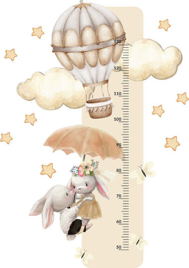 Kids Growth Chart Bunny Balloon Wall Sticker Beige 45x120