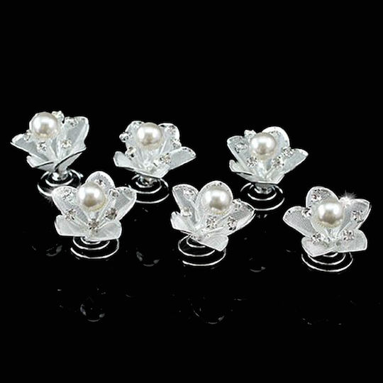Bridal Set 6 Pcs Hairpin Flower Shape Silver Dorcas