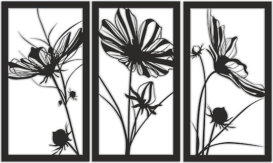 3D Images Triptych Flowers Open Wall Panels Boho Decor Plants 56x96