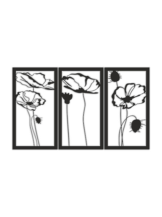 3D Painting Open Work Triptych Panel Living Room Flowers Poppies Wall Decoration