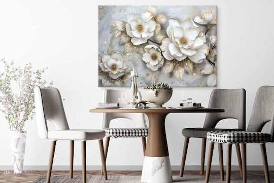 Canvas Painting Living Room White Flowers 3D Room Decoration 80x120