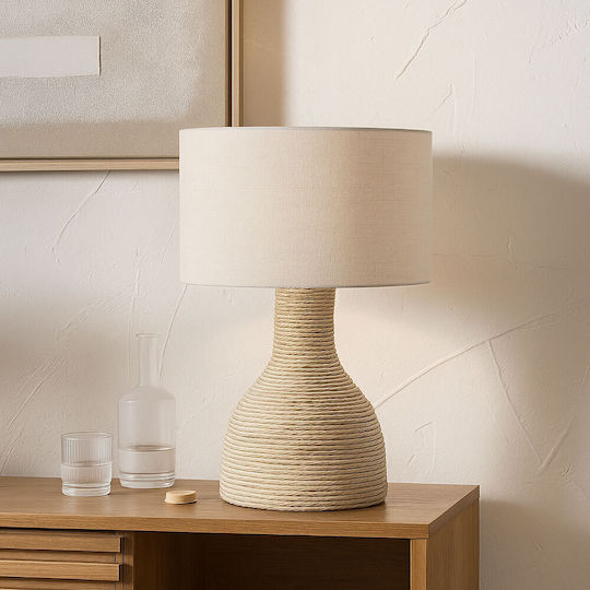 InTheBox Table Lamp Made of Rope for E27 Socket with White Shade and Beige Base