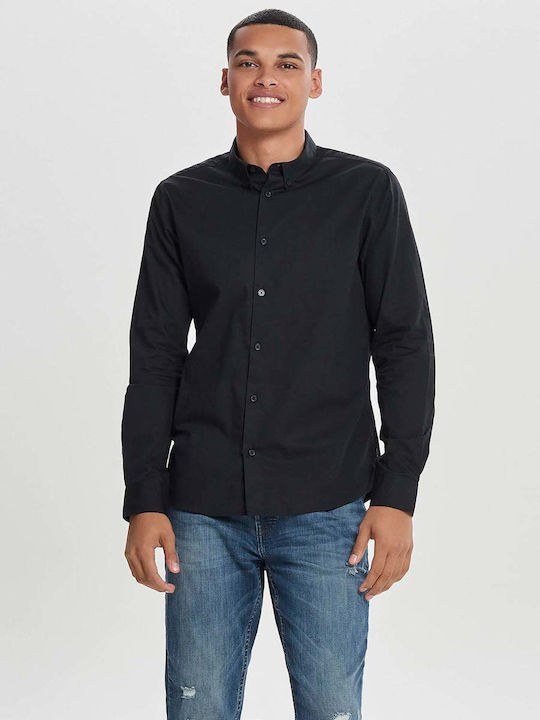 Only & Sons Long-sleeved Cotton Shirt Black