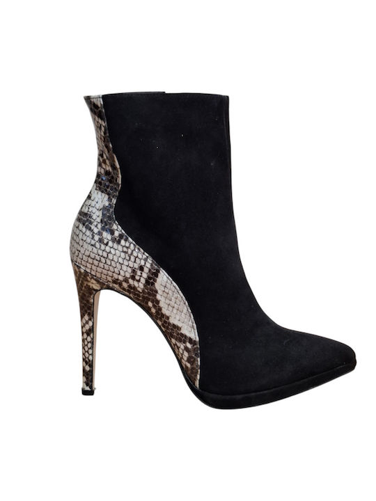 Leather Women's Ankle Boots with High Heel Black