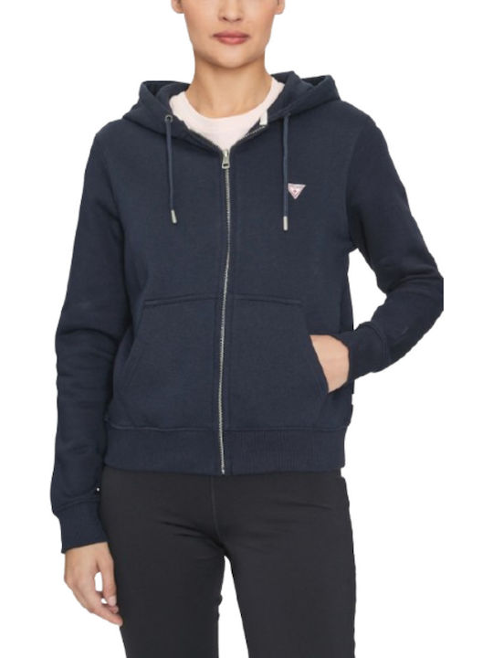 Guess Women's Sweatshirt Jacket Hooded Dark Blue