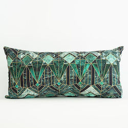 Green Pillow with Geometric Shapes 60x30cm