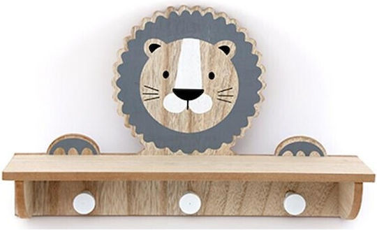 Atmosphera Lion Kids Wall Hanger Multi Hook Wooden with Shelf 39x22x9cm