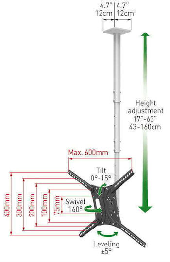 Barkan TV Mount Ceiling up to 45kg