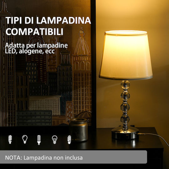 HomCom Κρυστάλλινο Πορτατίφ για Ντουί E27 με Λευκό Καπέλο και Ασημί Βάση