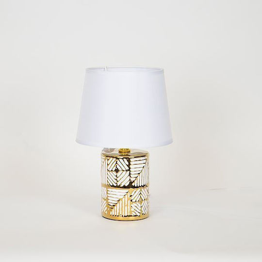 Eurolamp Ceramic Table Lamp for Socket E14 with White Shade and Gold Base