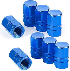 Set 8 Hexagonal Valve Caps Car Aluminum Alloy Length 1.8 Cm Blue