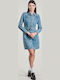 Mini Hemdkleid Denim Blau