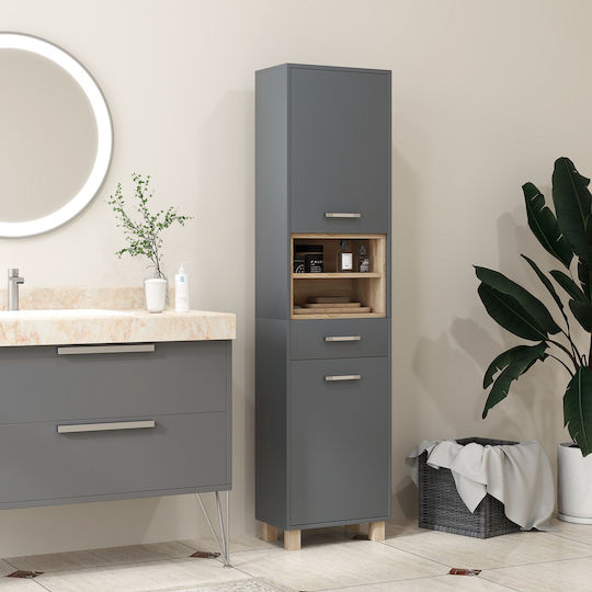 HomCom 834-748V80GY Badezimmer-Säulenschrank Boden 40x24x160cm Natürliches Holz