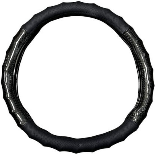 Husă Volan Auto cu Diametru 38cm Din Piele Negru cu Cusătură Neagră