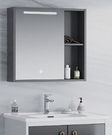 Martin Badezimmerspiegel LED aus Sperrholz mit Schrank 70x64cm Gray