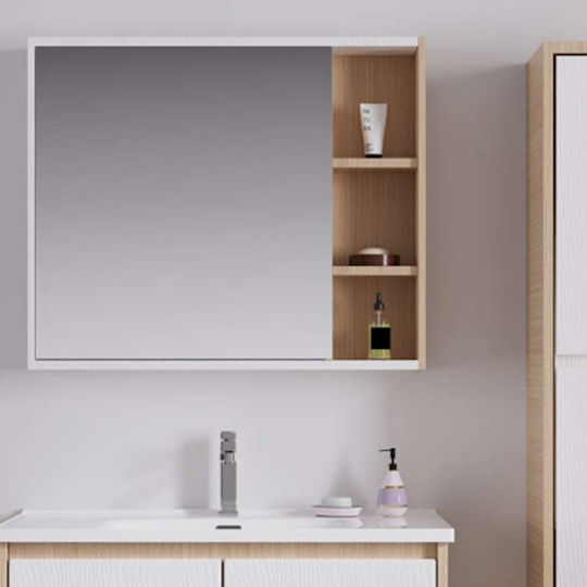 Martin Καθρέπτης Μπάνιου από Plywood με Ντουλάπι 80x71cm Λευκός