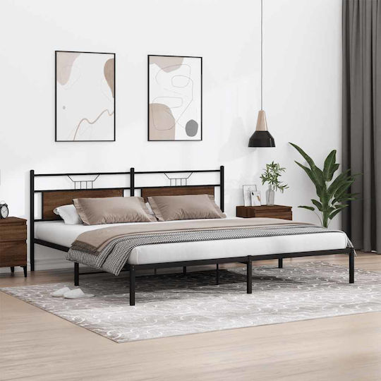 King Size Holzbetten Braune Eiche mit Lattenrost für Matratze 193x203cm