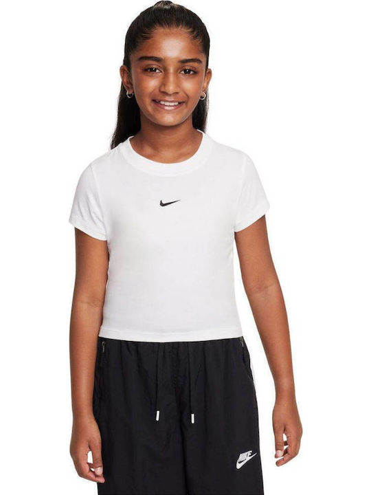 Nike Crop Top pentru copii Cu mânecă scurtă White Sportswear