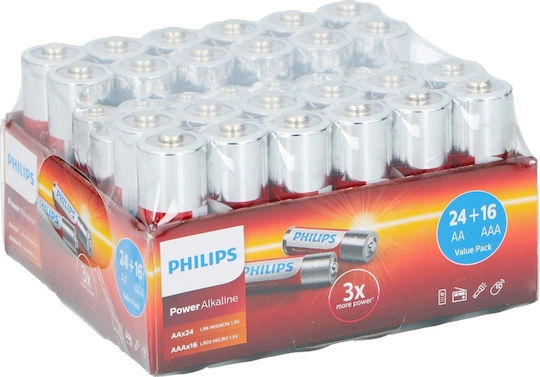 Philips 24xaa & 16xaaa Алкални Батерии AAA 1.5V 40бр