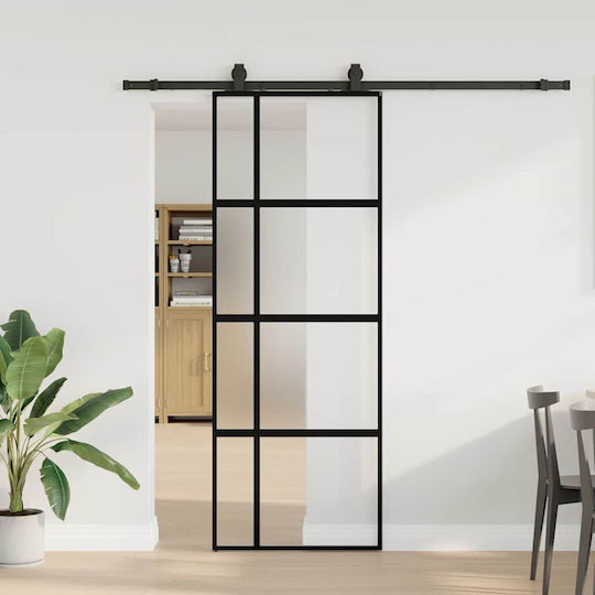 Set Feronerie Ușă Glisantă Vidaxl Negru 76x205 Cm Sticlă Călită Neagră