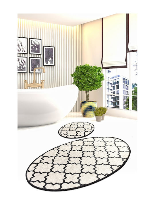 L'Εssentiel Maison Set Covorașe de Baie Oval White-black 2buc