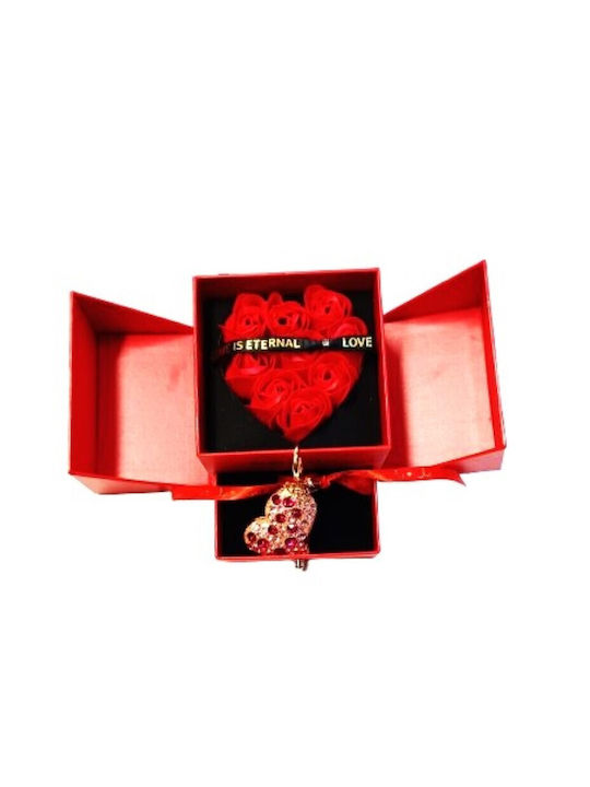 Jewelry Box Roses Heart Red Heart Keychain