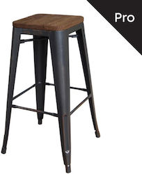 Metallic Bar Stool Relix Antique Black Dark Oak 43x43x76cm