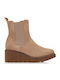 Wildleder Damen Chelsea-Stiefeletten mit Mittelhohem Absatz in Cognac