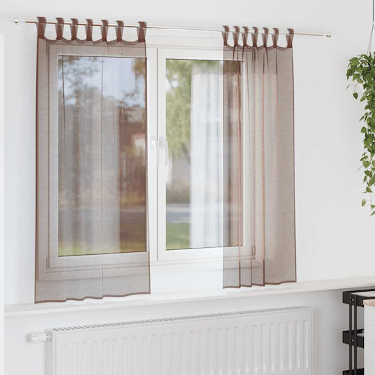 vidaXL Set Curtains Window with Tab Top Voile Brown 140x175cm