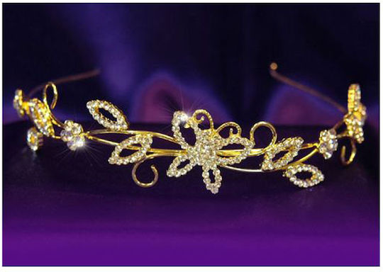 Vergoldete Tiara Kristallschmetterlinge Jazzy Durchmesser 15 cm Höhe 3,5 cm