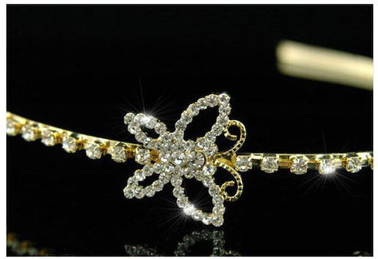 Gold-Plated Bridal Headband with Side Butterfly Swarovski Crystals Admiral Diameter 14 cm Butterfly 2.5 cm