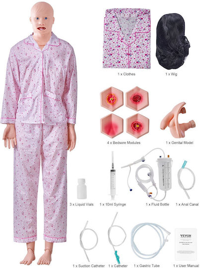 Male Manikin Vevor Nursing Training Male Female Male Life-Size Demonstration Manikin Nursing Education Multi-Function Teaching Model Training Body Care Simulator Anatomical Mannequin PVC
