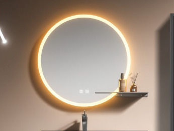 Martin Round Bathroom Mirror Led made of Plywood 70x70cm Gray