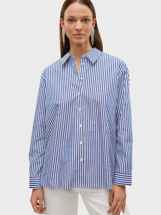 Inge Stone Дълъг ръкав Женска Риза Striped Blue На райета