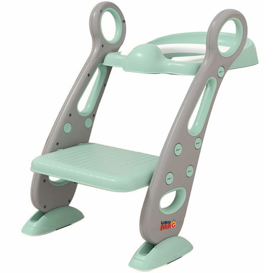 Linomag Toddler Toilet Seat with Footrest Handles and Cushion Green